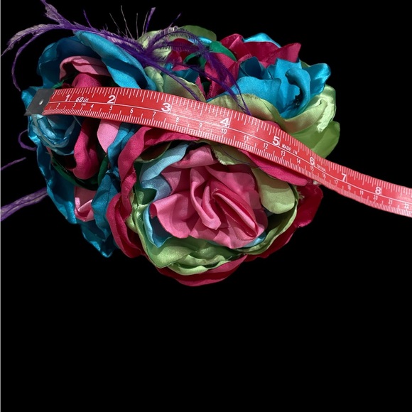 Satin flower oversized hairbow headband ostrich feathers beads lace fascinator - Picture 4 of 4